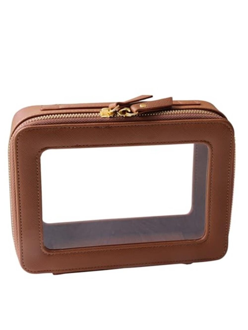Waterproof Toiletry Bag PU Leather Travel Cosmetic Organizer Brown 8 Inch